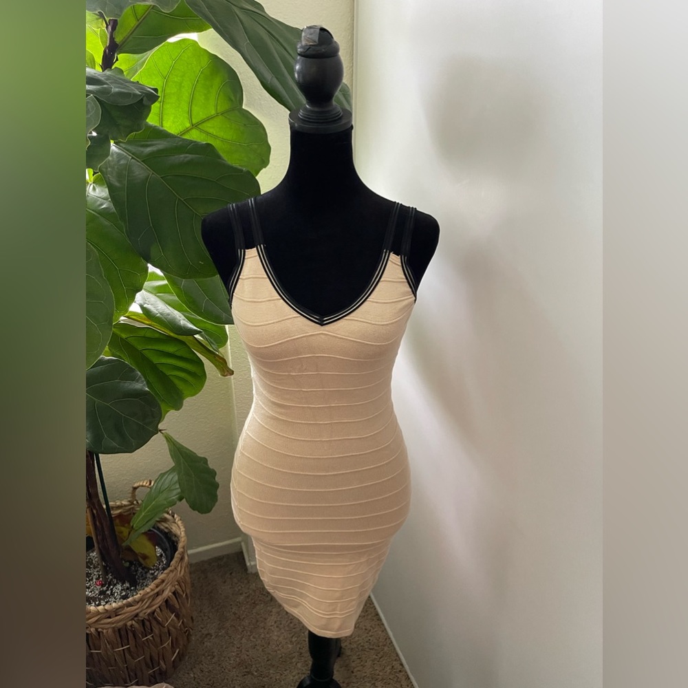 Beige and Black Bodycon Dress